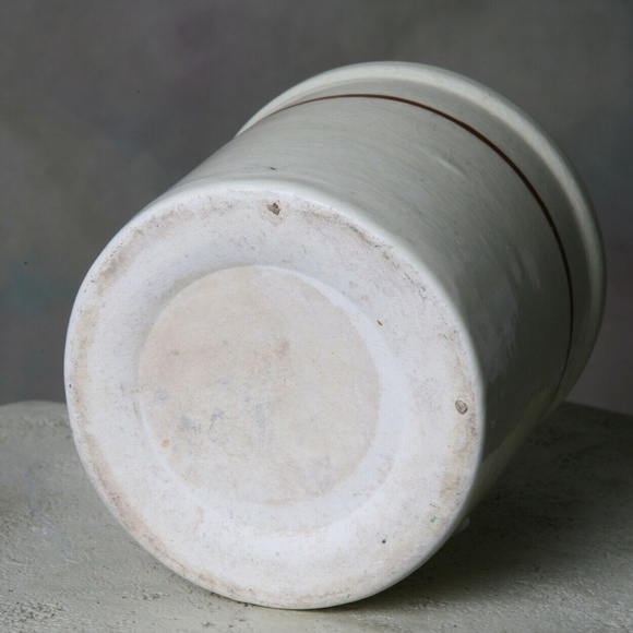 Antique Crock Cream w/Maroon Stripe Crackle Glaze Utensil Holder Plant Holder - Picture 5 of 5